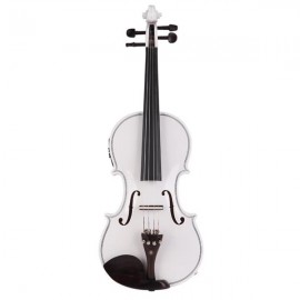 Glarry 4/4 Solid Wood EQ Violin Case Bow Violin Strings Shoulder Rest Electronic Tuner Connecting Wire Cloth White