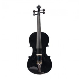 Glarry 4/4 Solid Wood EQ Violin Case Bow Violin Strings Shoulder Rest Electronic Tuner Connecting Wire Cloth Black