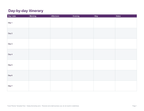 Preview of the first page of Itinerary (DOCX/PDF)