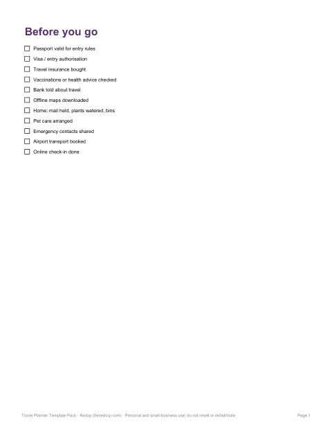 Preview of the first page of Pre-trip to-do